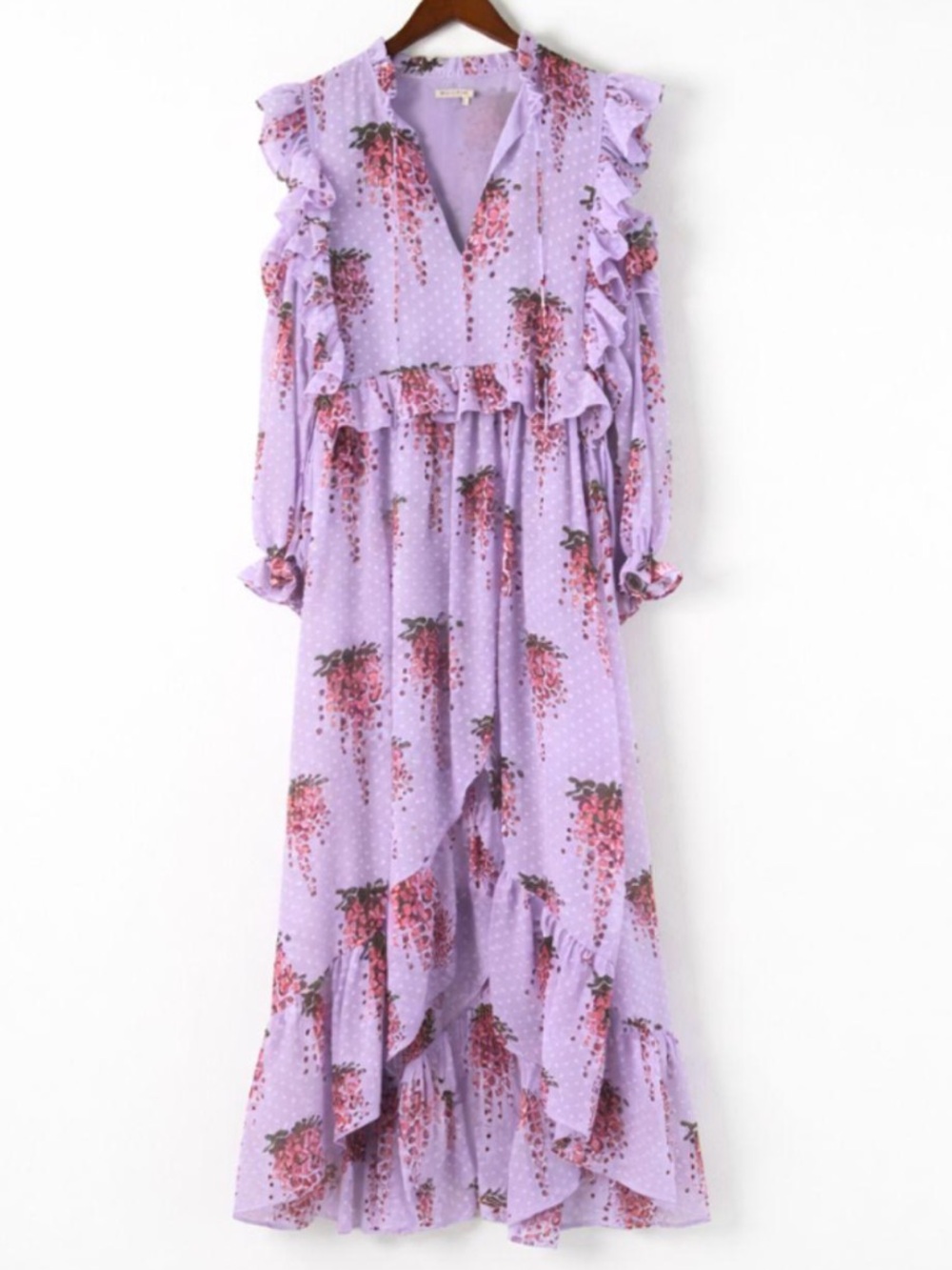 Stella Nova Morgan Lilac Wisteria Swiss Dot Cutout Ruffle Maxi Dress Size 6